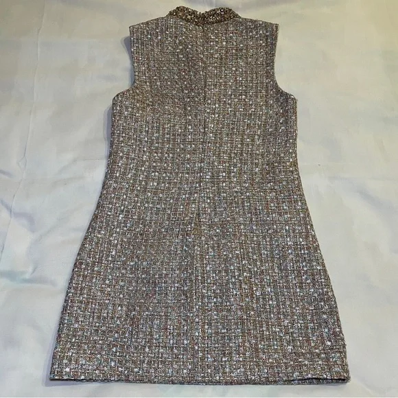 Self-Portrait- Gold Tinsel Boucle Embellished Mini Dress Size US 6 Cocktail - Picture 6 of 10